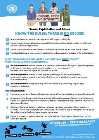 Flyer: Sexual Exploitation and Abuse: Know the rules: There is no